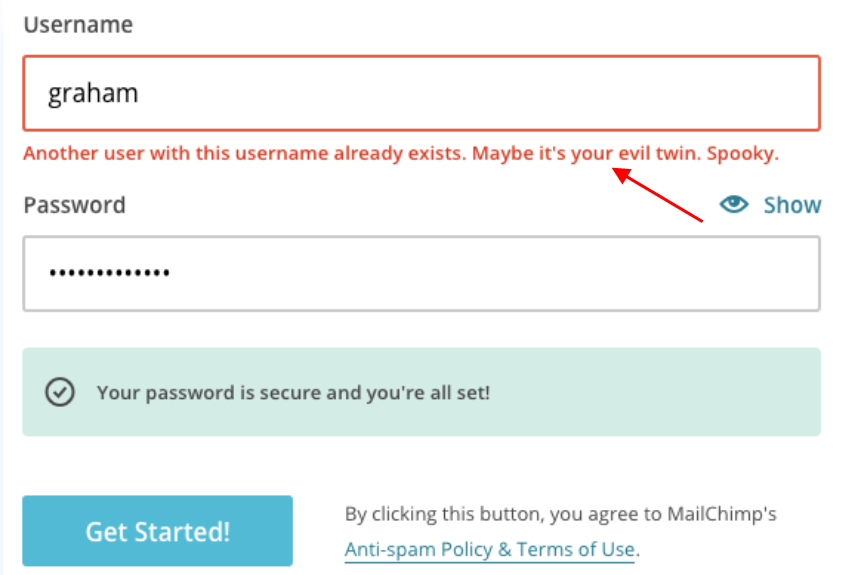 error message from MailChimp