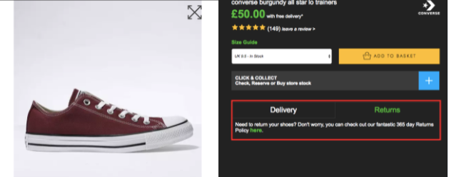 your return policy (like Schuh does below
