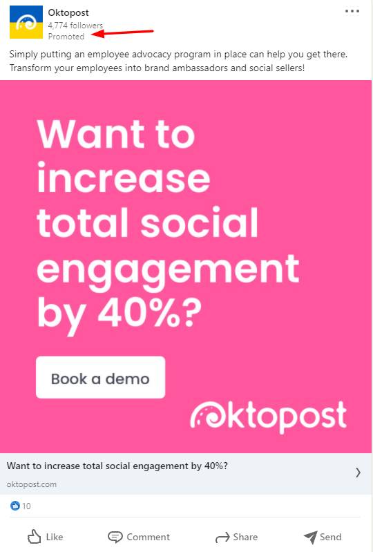 Oktopost has launched this paid social media ad campaign on LinkedIn for lead generation